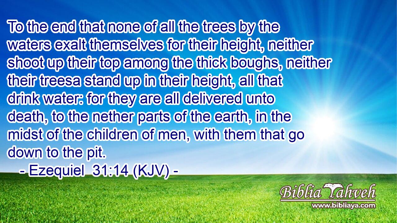 To the end that none of all the trees by the waters exalt themselves for their height, neither shoot up their top among the thick boughs, neither their treesa stand up in their height, all that drink water: for they are all delivered unto death, to the nether parts of the earth, in the midst of the children of men, with them that go down to the pit.