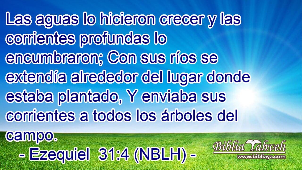  Las aguas lo hicieron crecer y las corrientes profundas lo encumbraron; Con sus ríos se extendía alrededor del lugar donde estaba plantado, Y enviaba sus corrientes a todos los árboles del campo. 
