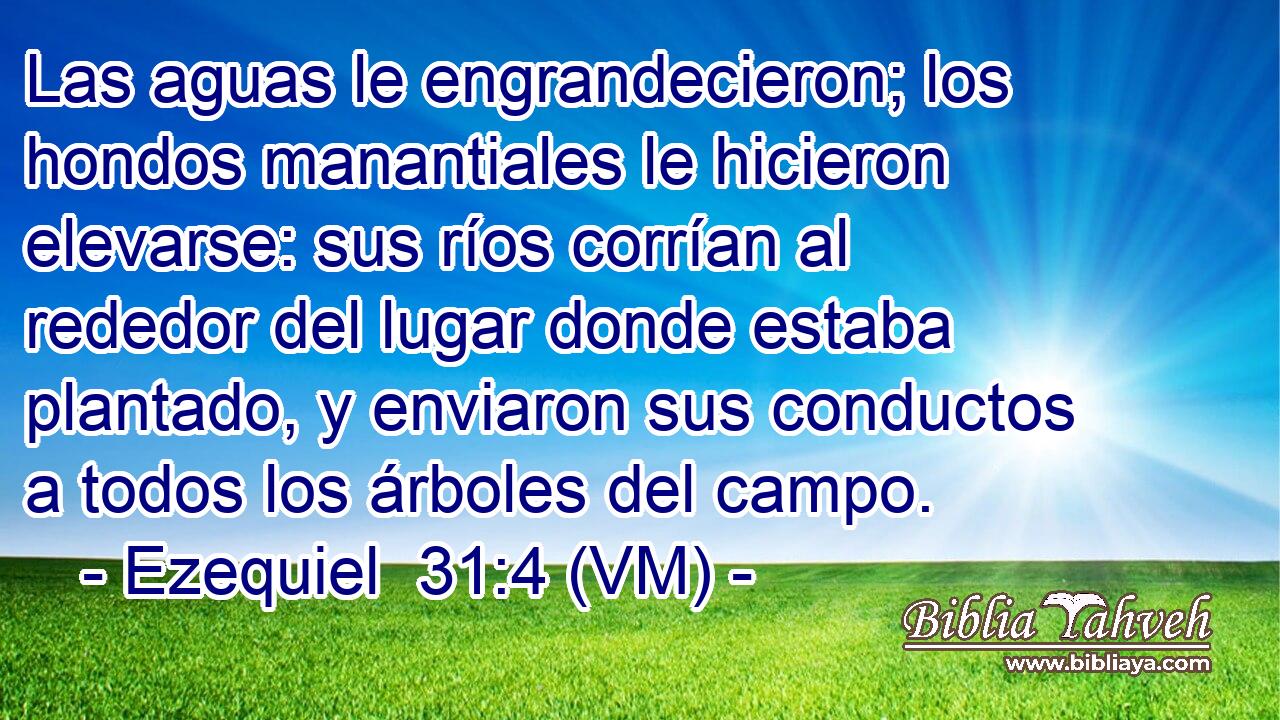  Las aguas le engrandecieron; los hondos manantiales le hicieron elevarse: sus ríos corrían al rededor del lugar donde estaba plantado, y enviaron sus conductos a todos los árboles del campo. 