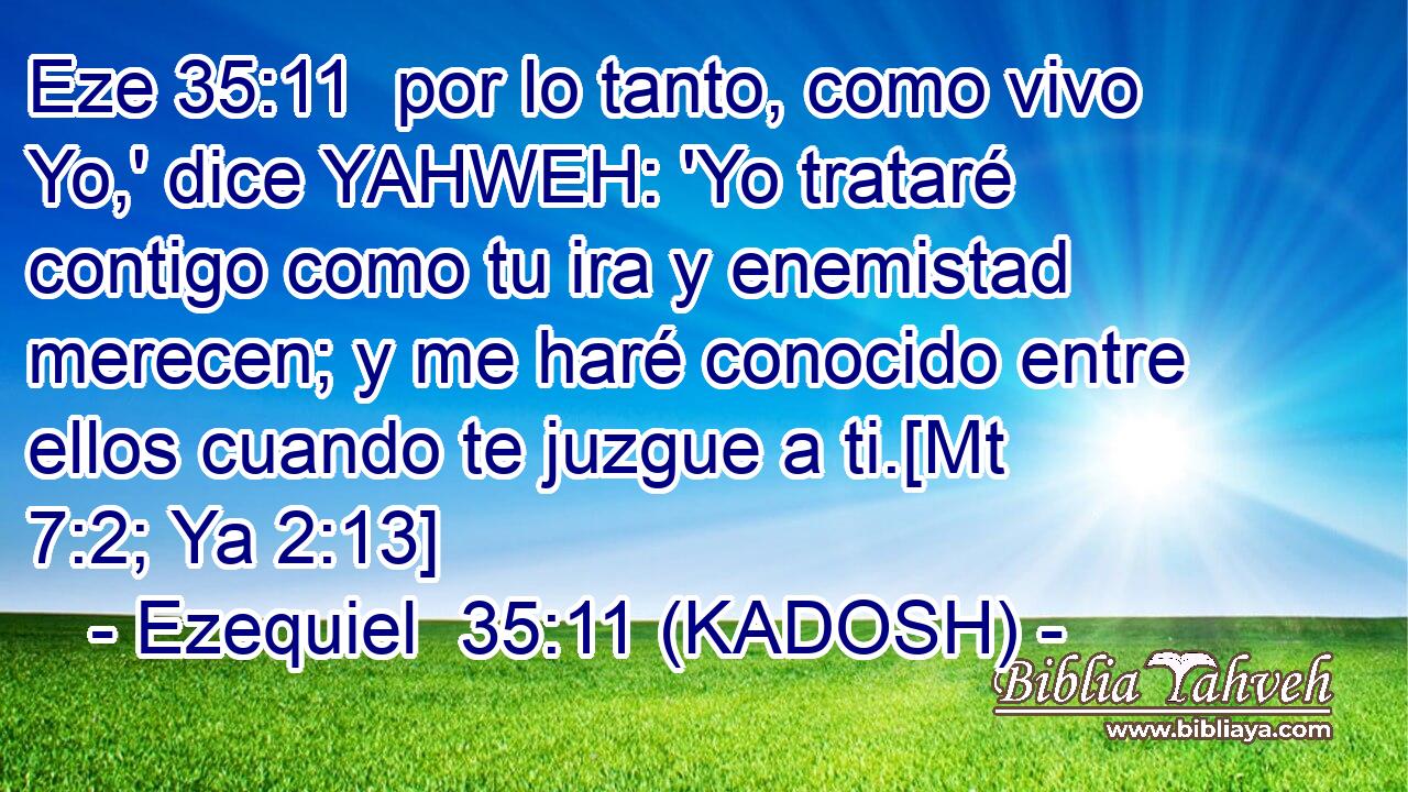  por lo tanto, como vivo Yo,' dice YAHWEH: 'Yo trataré contigo como tu ira y enemistad merecen; y me haré conocido entre ellos cuando te juzgue a ti.[Mt 7:2; Ya 2:13] 