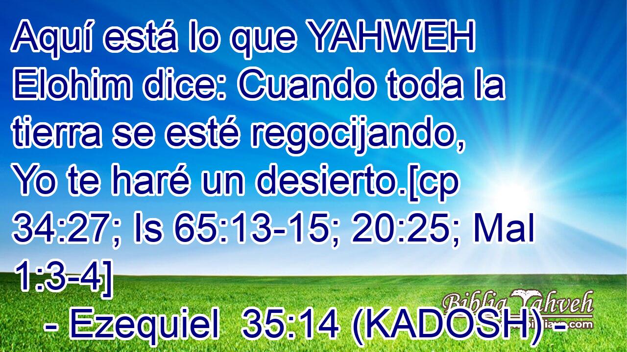  Aquí está lo que YAHWEH Elohim dice: Cuando toda la tierra se esté regocijando, Yo te haré un desierto.[cp 34:27; Is 65:13-15; 20:25; Mal 1:3-4] 