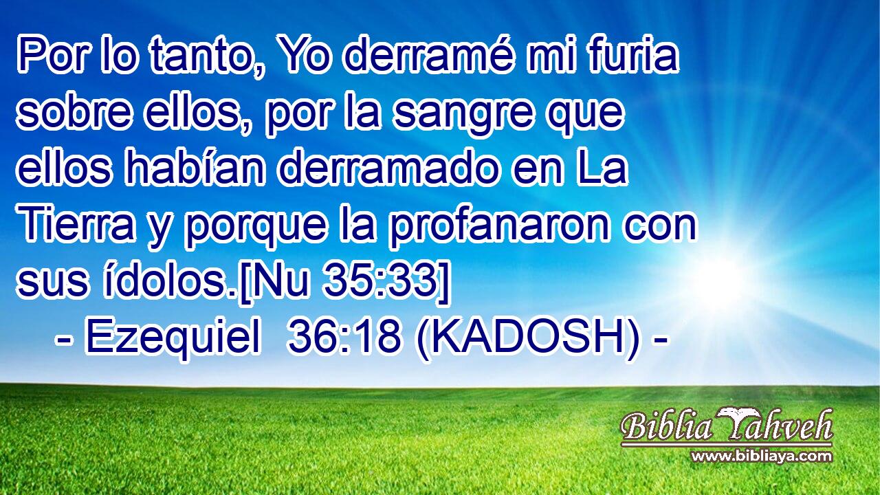  Por lo tanto, Yo derramé mi furia sobre ellos, por la sangre que ellos habían derramado en La Tierra y porque la profanaron con sus ídolos.[Nu 35:33] 