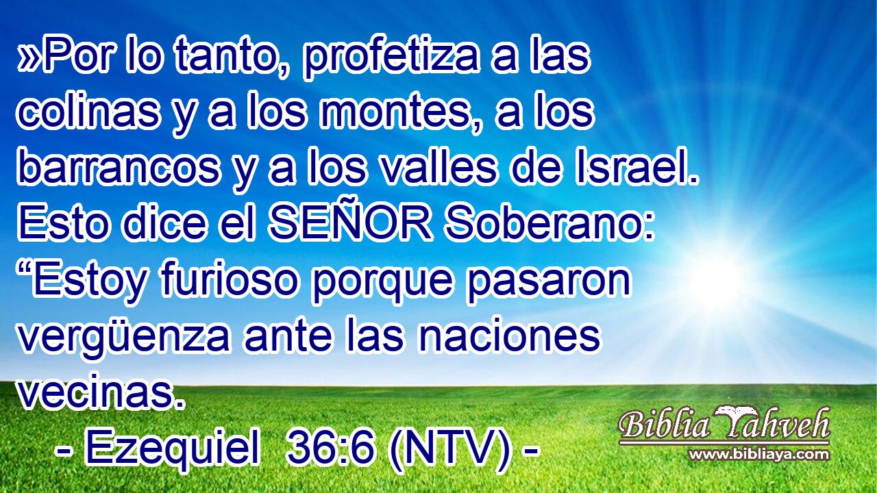 »Por lo tanto, profetiza a las colinas y a los montes, a los barrancos y a los valles de Israel. Esto dice el SEÑOR Soberano: “Estoy furioso porque pasaron vergüenza ante las naciones vecinas.