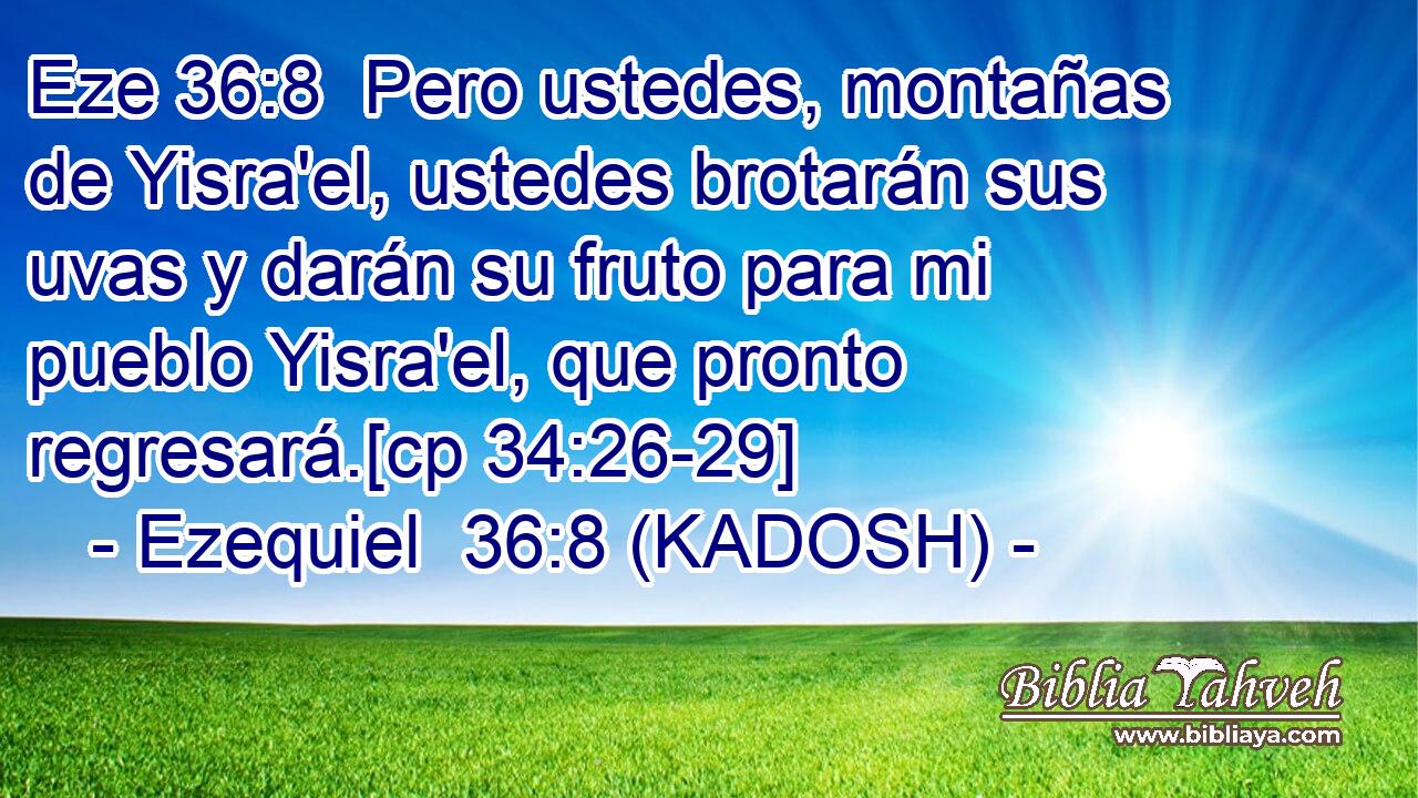  Pero ustedes, montañas de Yisra'el, ustedes brotarán sus uvas y darán su fruto para mi pueblo Yisra'el, que pronto regresará.[cp 34:26-29] 