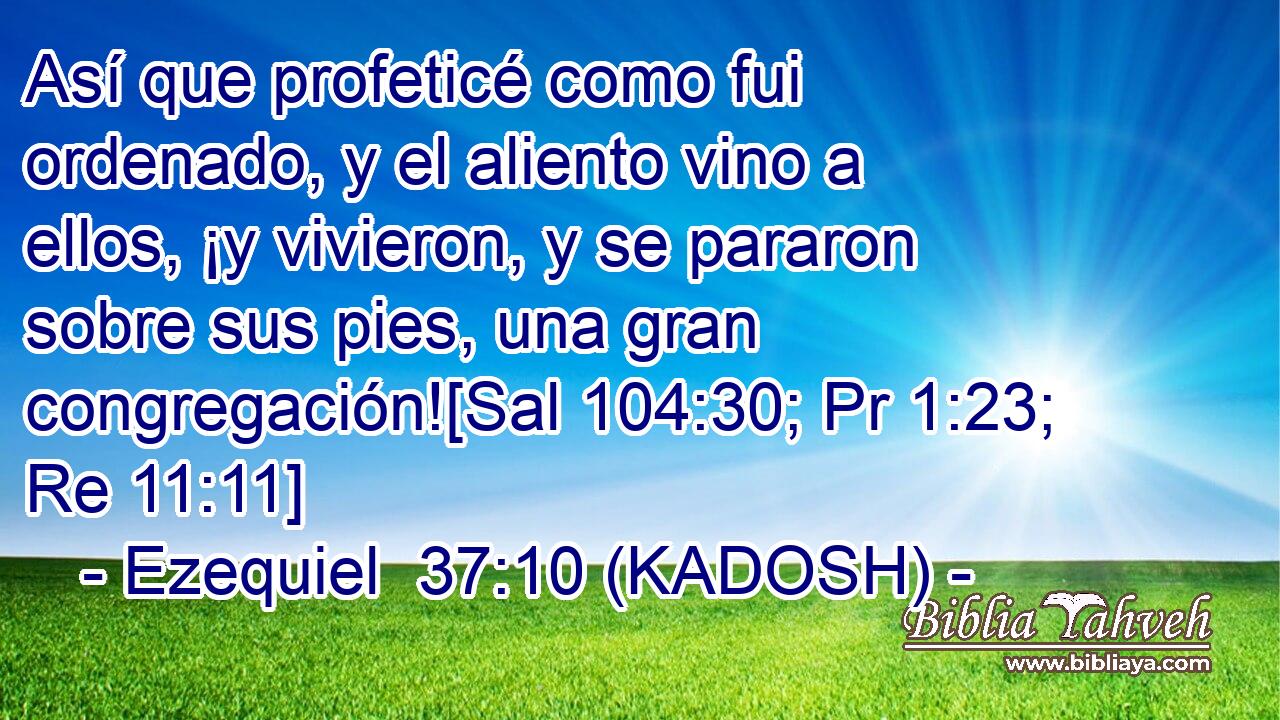 Así que profeticé como fui ordenado, y el aliento vino a ellos, ¡y vivieron, y se pararon sobre sus pies, una gran congregación![Sal 104:30; Pr 1:23; Re 11:11] 