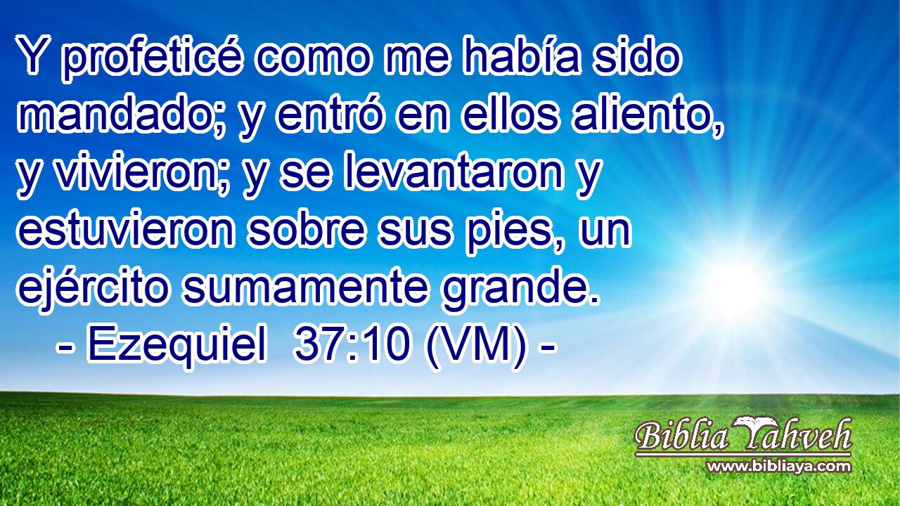  Y profeticé como me había sido mandado; y entró en ellos aliento, y vivieron; y se levantaron y estuvieron sobre sus pies, un ejército sumamente grande. 