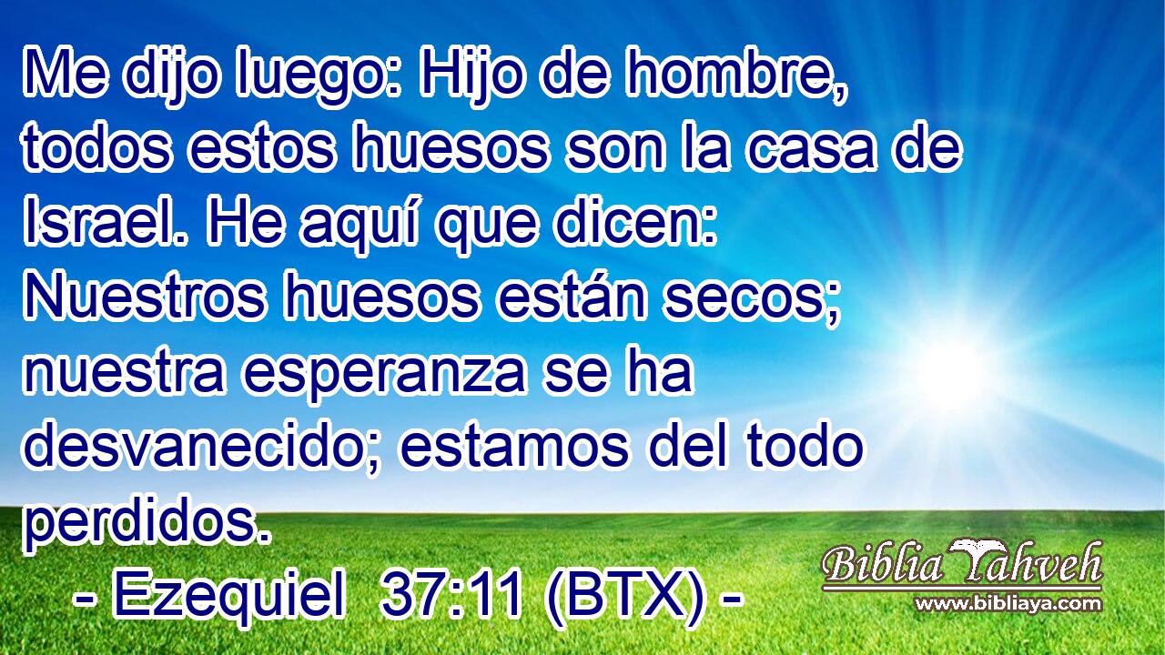 Me dijo luego: Hijo de hombre, todos estos huesos son la casa de Israel. He aquí que dicen: Nuestros huesos están secos; nuestra esperanza se ha desvanecido; estamos del todo perdidos.