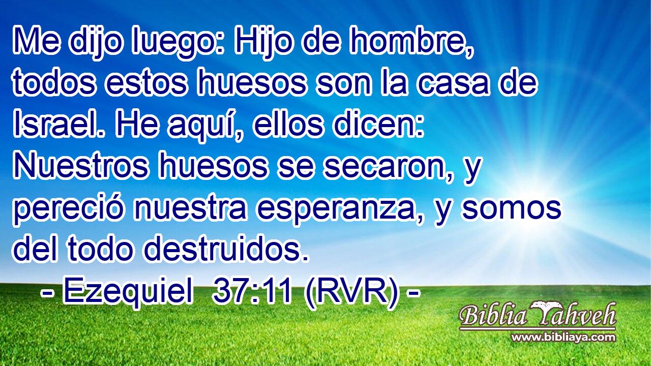 Me dijo luego: Hijo de hombre, todos estos huesos son la casa de Israel. He aquí, ellos dicen: Nuestros huesos se secaron, y pereció nuestra esperanza, y somos del todo destruidos.