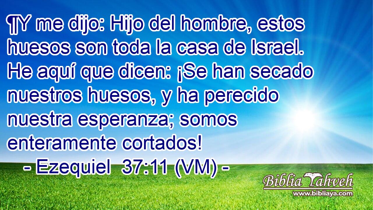  ¶Y me dijo: Hijo del hombre, estos huesos son toda la casa de Israel. He aquí que dicen: ¡Se han secado nuestros huesos, y ha perecido nuestra esperanza; somos enteramente cortados! 