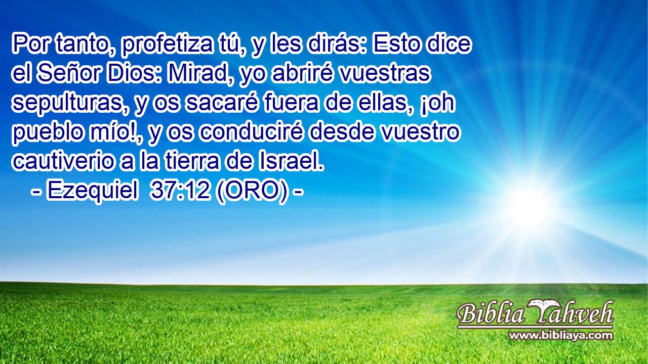  Por tanto, profetiza tú, y les dirás: Esto dice el Señor Dios: Mirad, yo abriré vuestras sepulturas, y os sacaré fuera de ellas, ¡oh pueblo mío!, y os conduciré desde vuestro cautiverio a la tierra de Israel. 