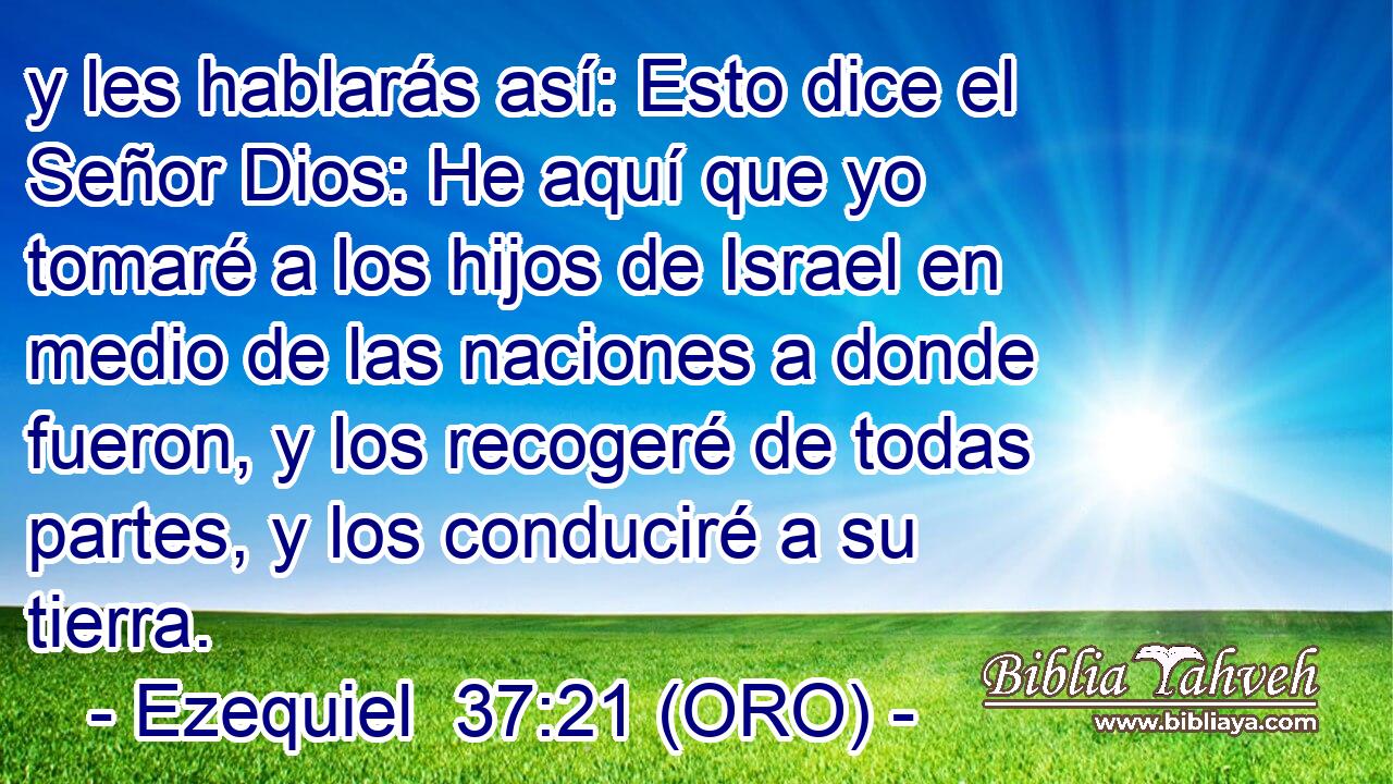  y les hablarás así: Esto dice el Señor Dios: He aquí que yo tomaré a los hijos de Israel en medio de las naciones a donde fueron, y los recogeré de todas partes, y los conduciré a su tierra. 