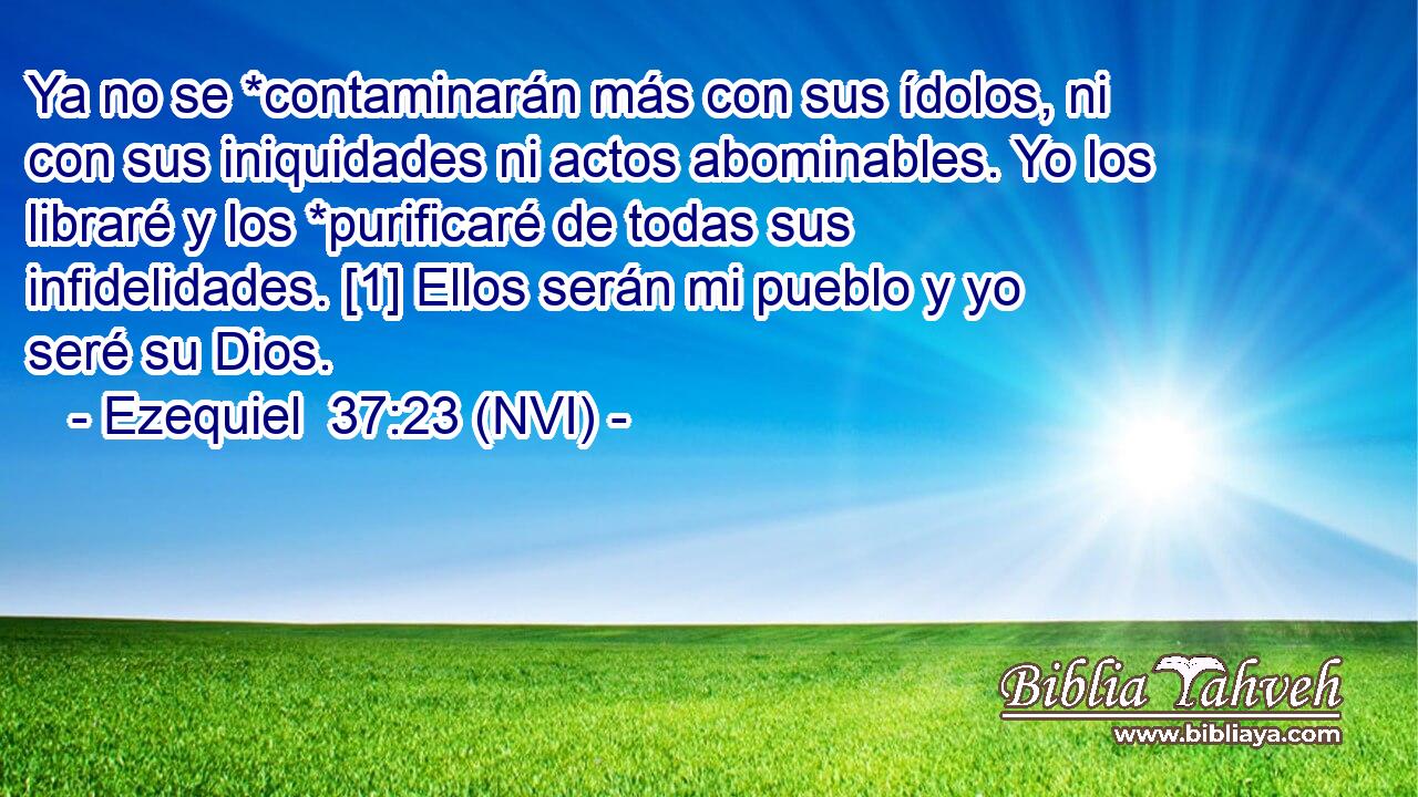  Ya no se *contaminarán más con sus ídolos, ni con sus iniquidades ni actos abominables. Yo los libraré y los *purificaré de todas sus infidelidades. [1] Ellos serán mi pueblo y yo seré su Dios. 