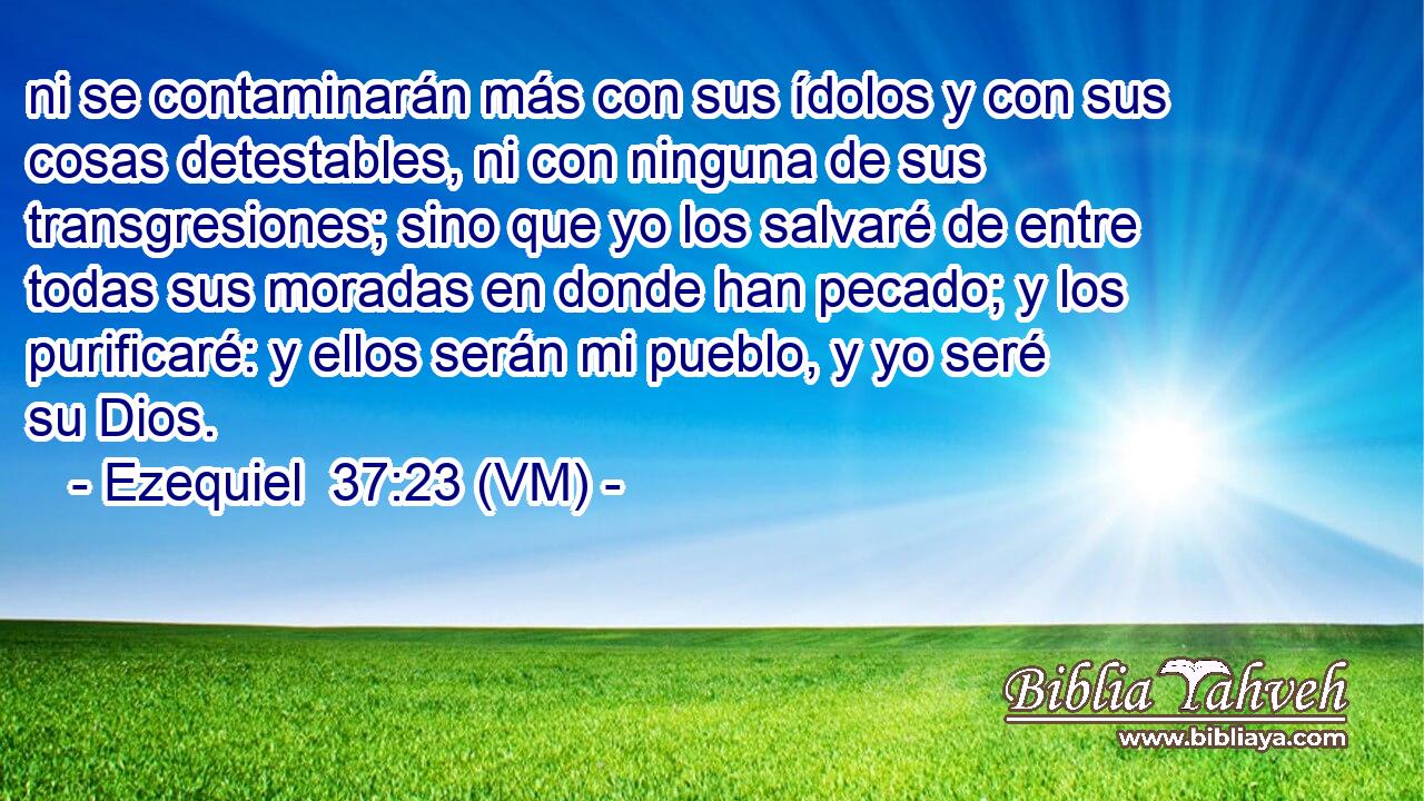  ni se contaminarán más con sus ídolos y con sus cosas detestables, ni con ninguna de sus transgresiones; sino que yo los salvaré de entre todas sus moradas en donde han pecado; y los purificaré: y ellos serán mi pueblo, y yo seré su Dios. 