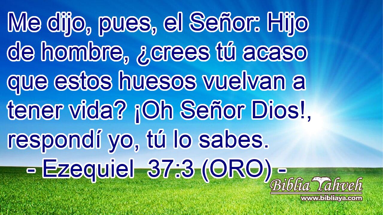  Me dijo, pues, el Señor: Hijo de hombre, ¿crees tú acaso que estos huesos vuelvan a tener vida? ¡Oh Señor Dios!, respondí yo, tú lo sabes. 