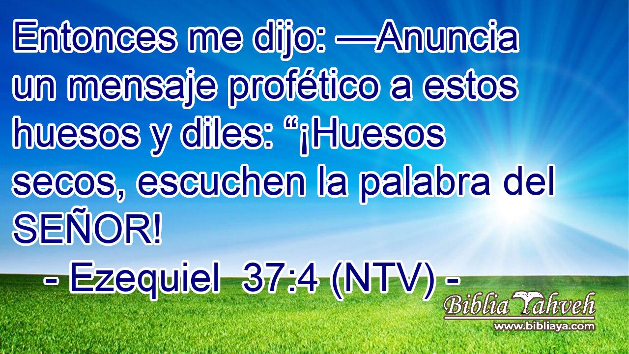 Entonces me dijo: —Anuncia un mensaje profético a estos huesos y diles: “¡Huesos secos, escuchen la palabra del SEÑOR!