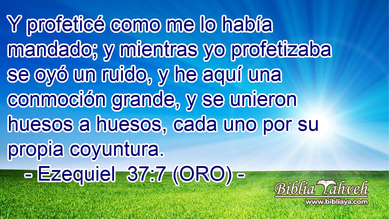  Y profeticé como me lo había mandado; y mientras yo profetizaba se oyó un ruido, y he aquí una conmoción grande, y se unieron huesos a huesos, cada uno por su propia coyuntura. 