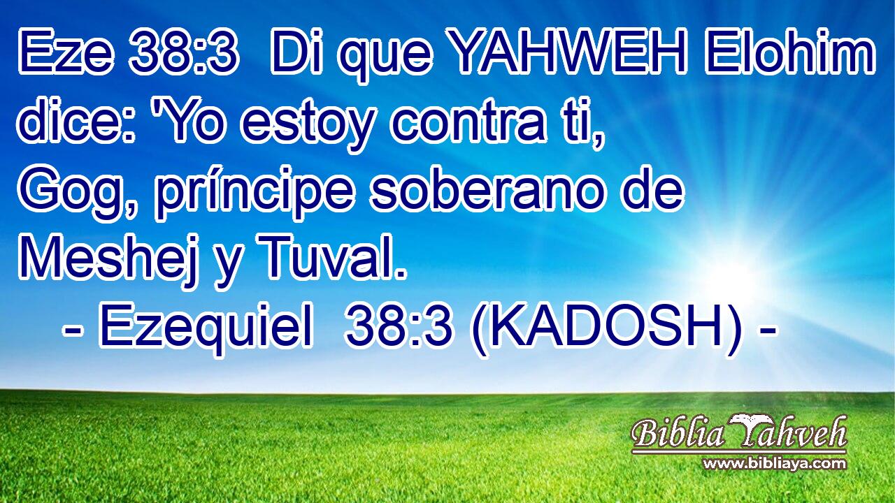  Di que YAHWEH Elohim dice: 'Yo estoy contra ti, Gog, príncipe soberano de Meshej y Tuval. 