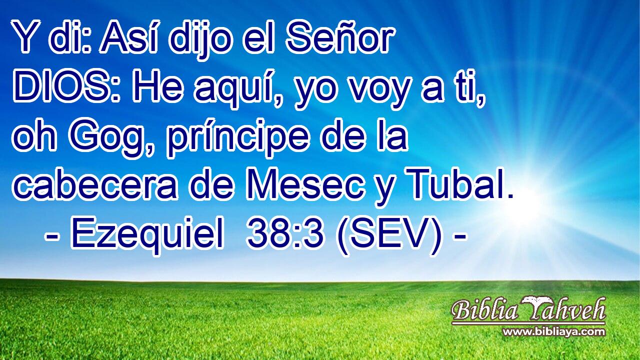 Y di: Así dijo el Señor DIOS: He aquí, yo voy a ti, oh Gog, príncipe de la cabecera de Mesec y Tubal.