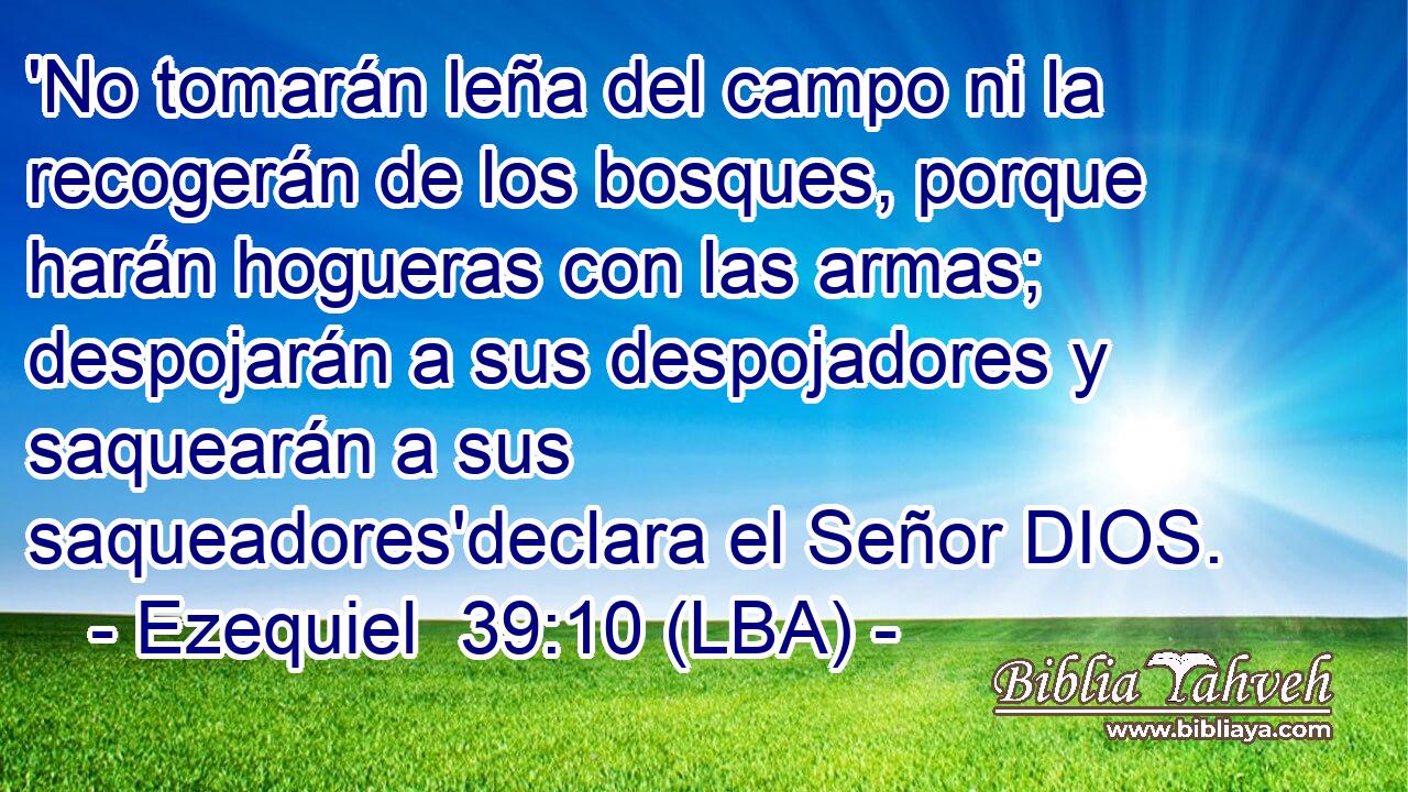 'No tomarán leña del campo ni la recogerán de los bosques, porque harán hogueras con las armas; despojarán a sus despojadores y saquearán a sus saqueadores'declara el Señor DIOS.