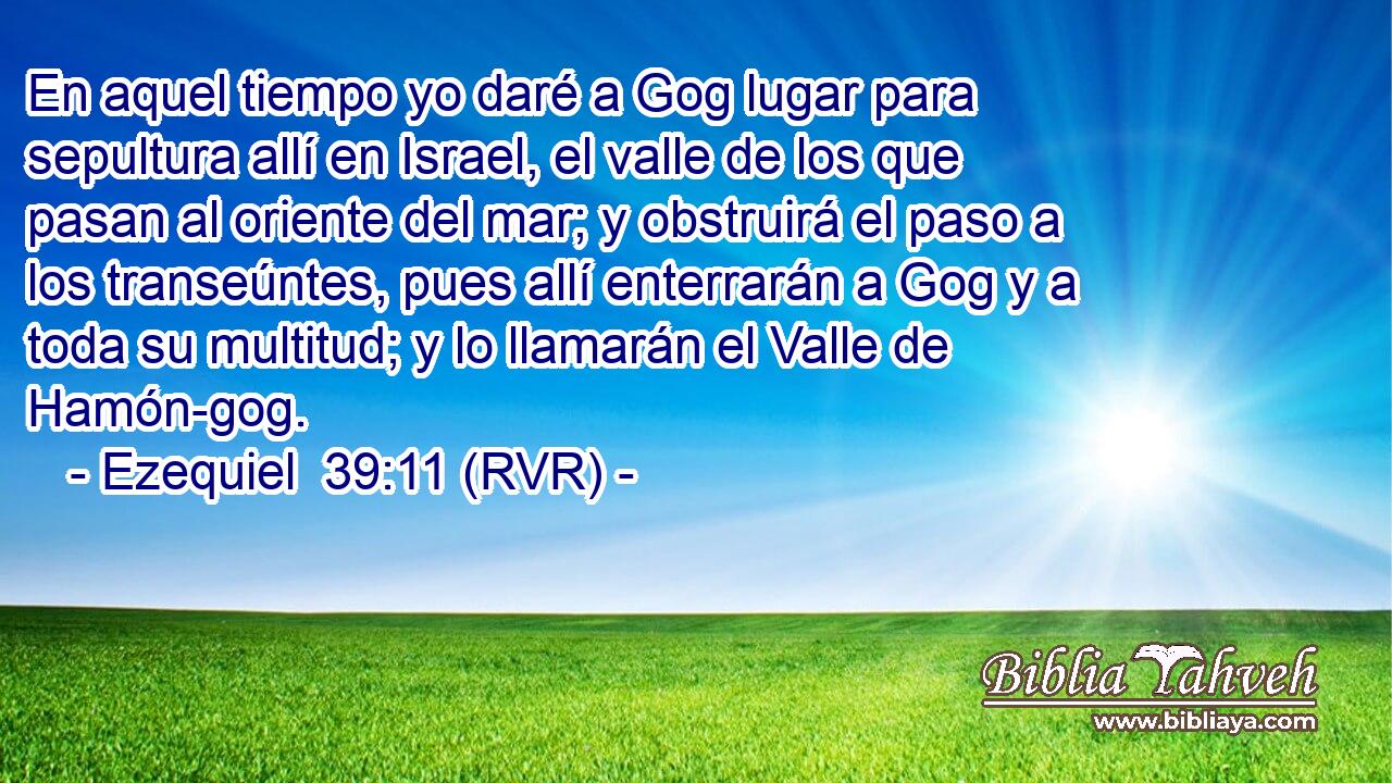 En aquel tiempo yo daré a Gog lugar para sepultura allí en Israel, el valle de los que pasan al oriente del mar; y obstruirá el paso a los transeúntes, pues allí enterrarán a Gog y a toda su multitud; y lo llamarán el Valle de Hamón-gog.
