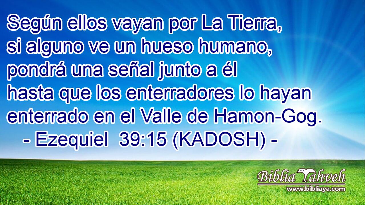  Según ellos vayan por La Tierra, si alguno ve un hueso humano, pondrá una señal junto a él hasta que los enterradores lo hayan enterrado en el Valle de Hamon-Gog. 
