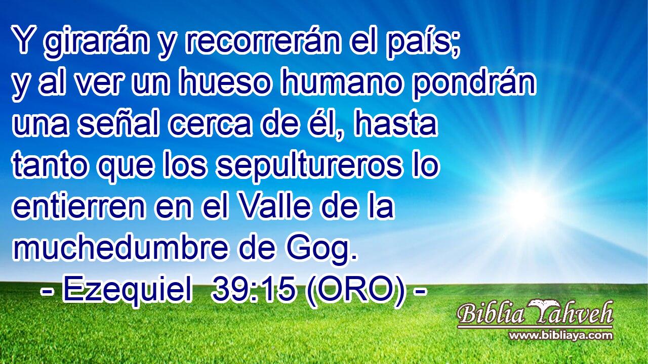  Y girarán y recorrerán el país; y al ver un hueso humano pondrán una señal cerca de él, hasta tanto que los sepultureros lo entierren en el Valle de la muchedumbre de Gog. 