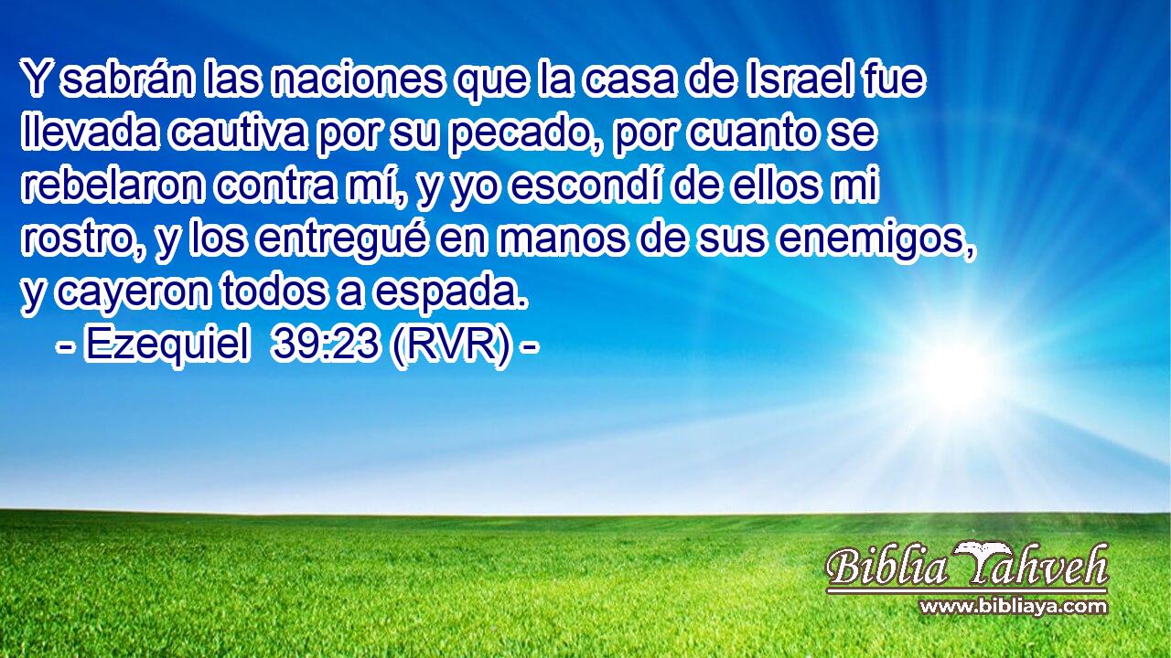 Y sabrán las naciones que la casa de Israel fue llevada cautiva por su pecado, por cuanto se rebelaron contra mí, y yo escondí de ellos mi rostro, y los entregué en manos de sus enemigos, y cayeron todos a espada.