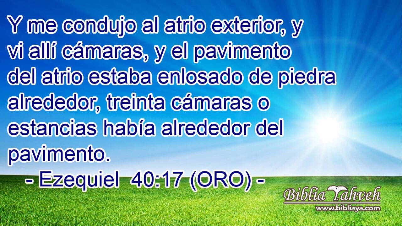  Y me condujo al atrio exterior, y vi allí cámaras, y el pavimento del atrio estaba enlosado de piedra alrededor, treinta cámaras o estancias había alrededor del pavimento. 