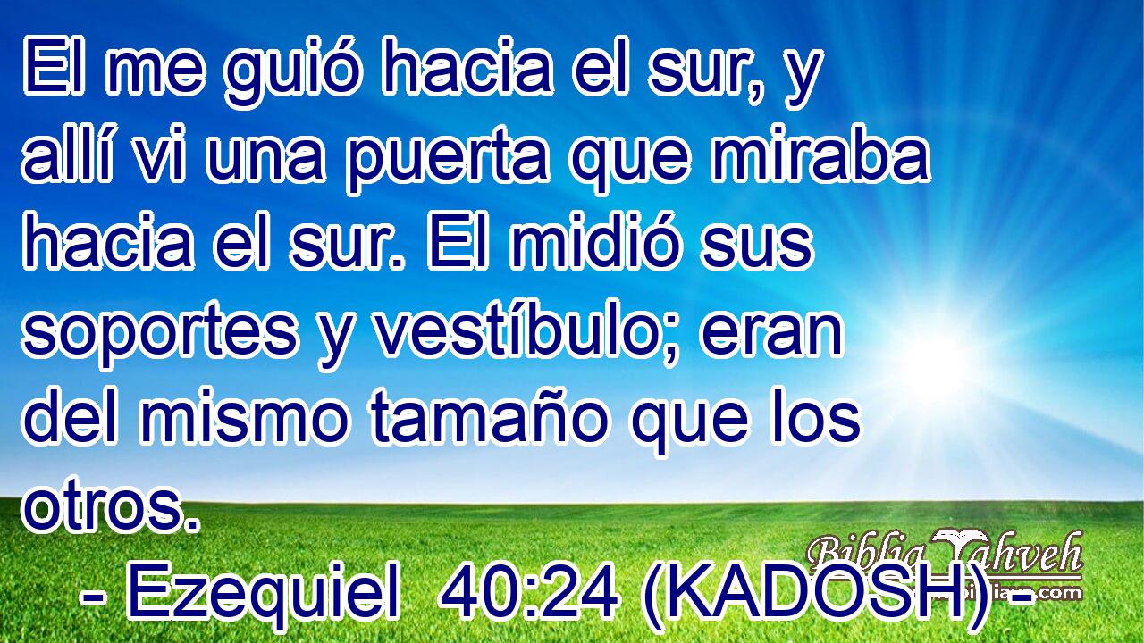  El me guió hacia el sur, y allí vi una puerta que miraba hacia el sur. El midió sus soportes y vestíbulo; eran del mismo tamaño que los otros. 