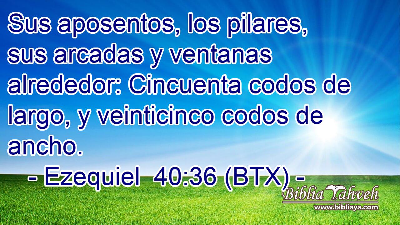 Sus aposentos, los pilares, sus arcadas y ventanas alrededor: Cincuenta codos de largo, y veinticinco codos de ancho.