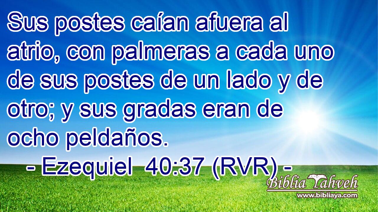 Sus postes caían afuera al atrio, con palmeras a cada uno de sus postes de un lado y de otro; y sus gradas eran de ocho peldaños.