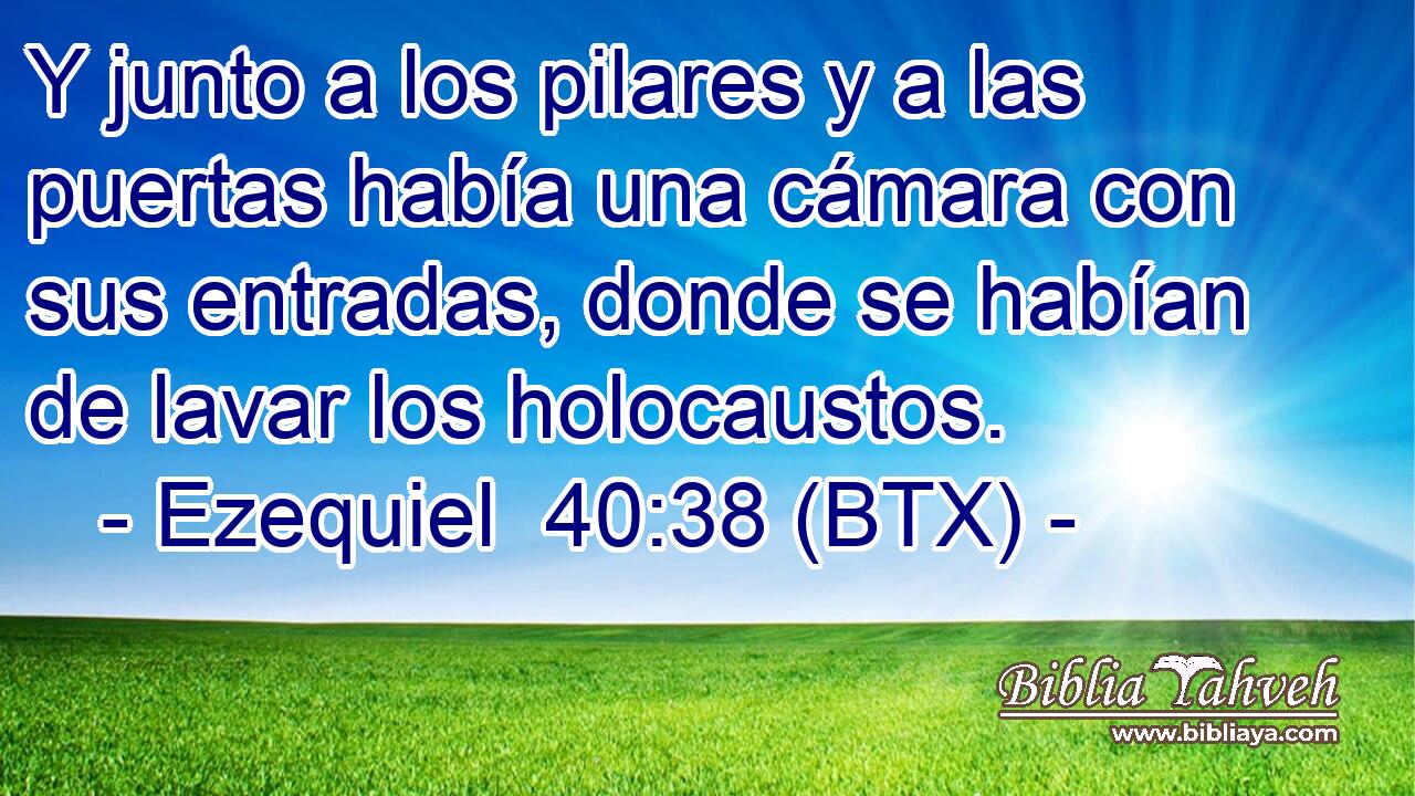 Y junto a los pilares y a las puertas había una cámara con sus entradas, donde se habían de lavar los holocaustos.