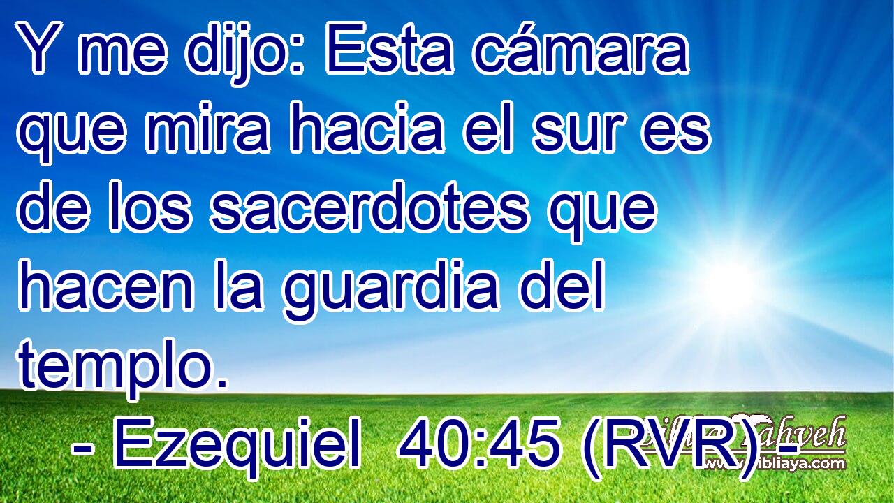 Y me dijo: Esta cámara que mira hacia el sur es de los sacerdotes que hacen la guardia del templo.