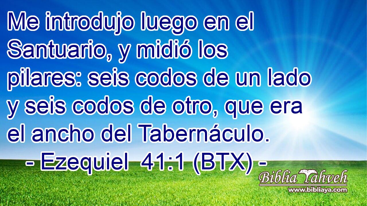 Me introdujo luego en el Santuario, y midió los pilares: seis codos de un lado y seis codos de otro, que era el ancho del Tabernáculo.