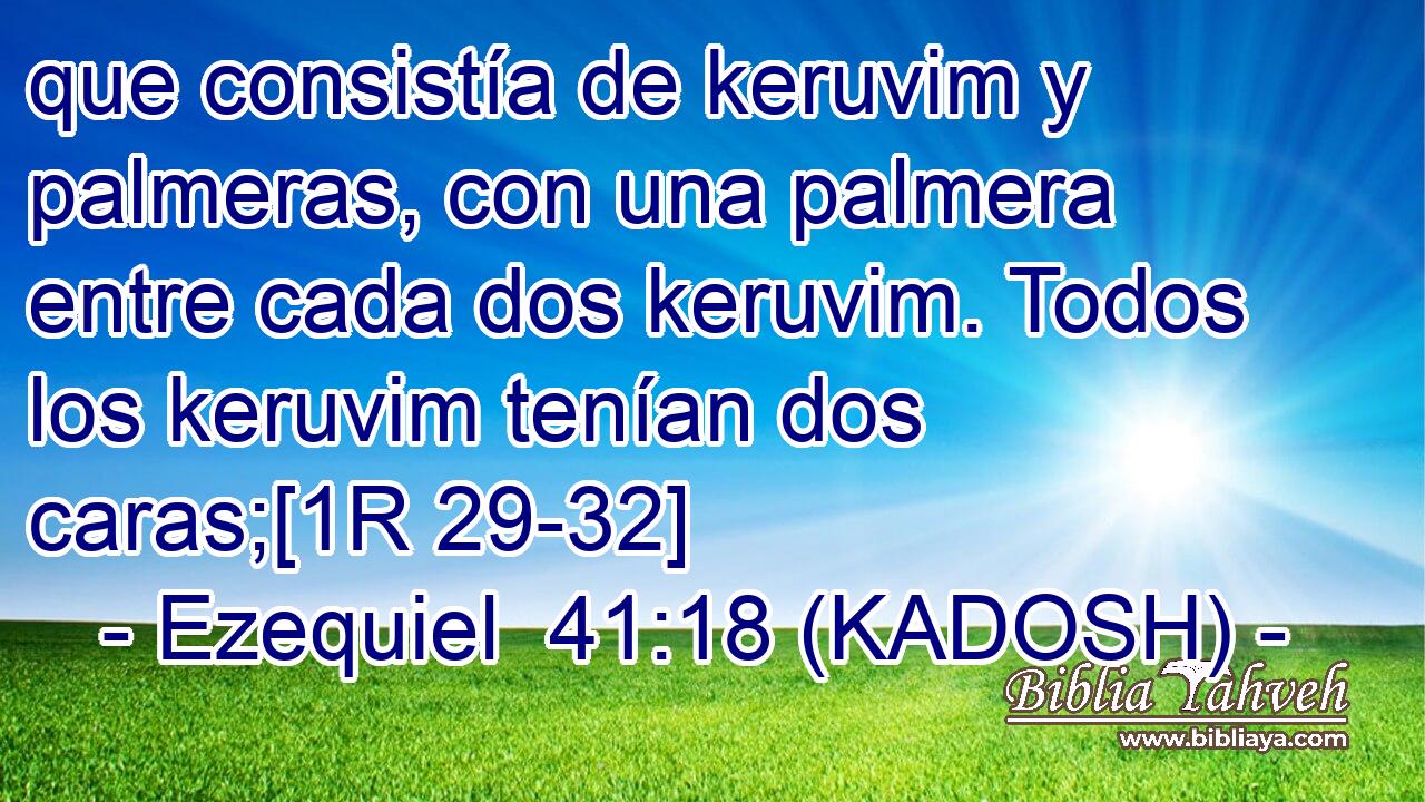  que consistía de keruvim y palmeras, con una palmera entre cada dos keruvim. Todos los keruvim tenían dos caras;[1R 29-32] 