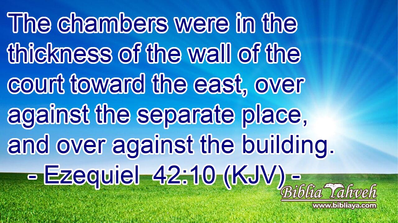 The chambers were in the thickness of the wall of the court toward the east, over against the separate place, and over against the building.