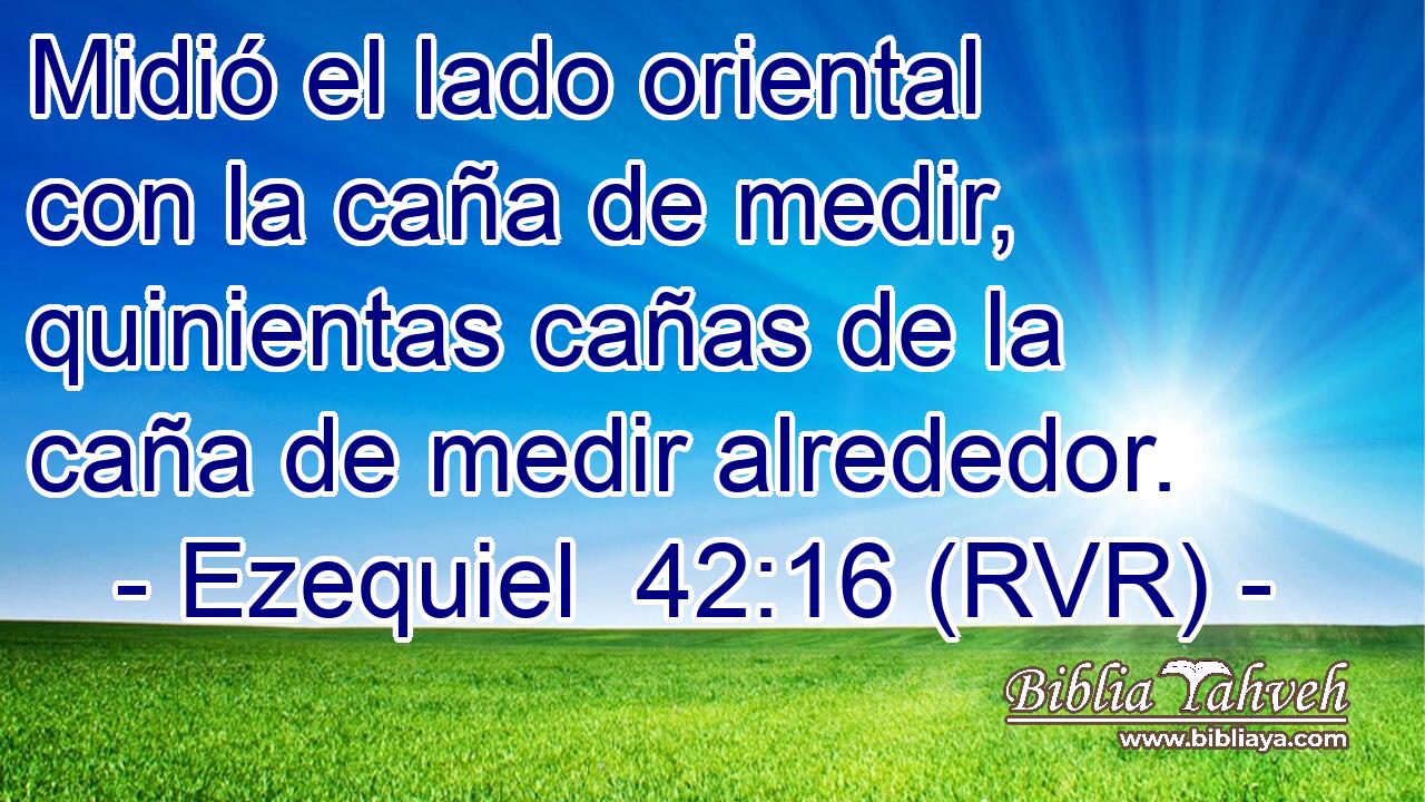 Midió el lado oriental con la caña de medir, quinientas cañas de la caña de medir alrededor.