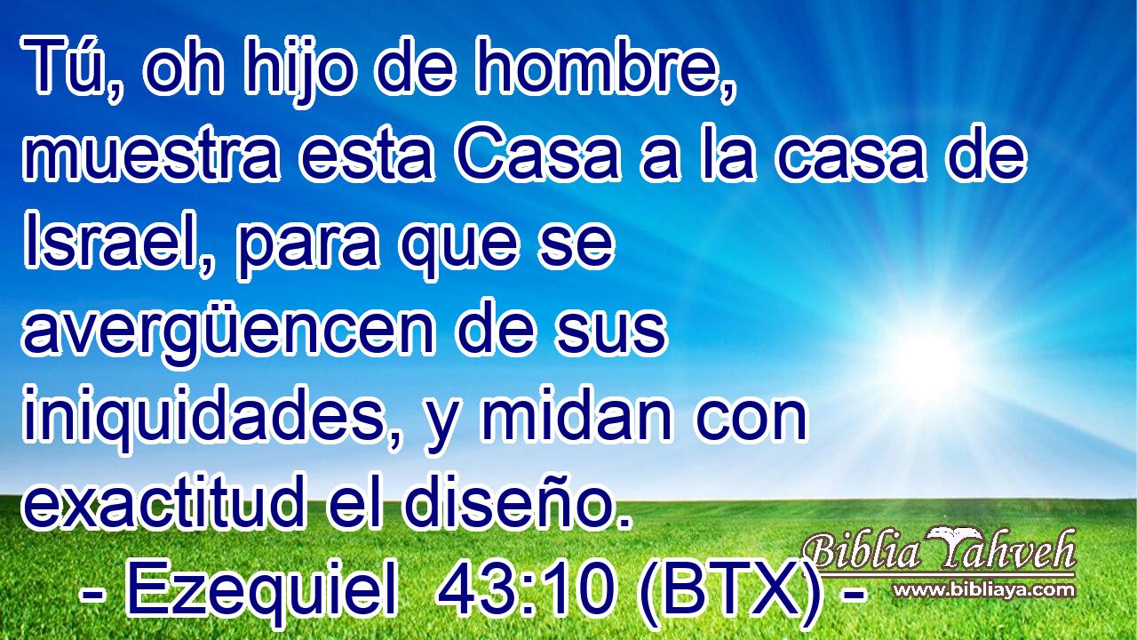 Tú, oh hijo de hombre, muestra esta Casa a la casa de Israel, para que se avergüencen de sus iniquidades, y midan con exactitud el diseño.