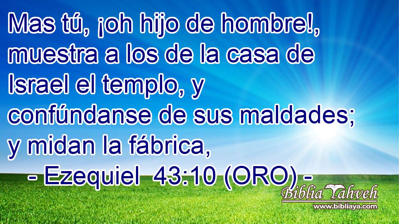  Mas tú, ¡oh hijo de hombre!, muestra a los de la casa de Israel el templo, y confúndanse de sus maldades; y midan la fábrica, 