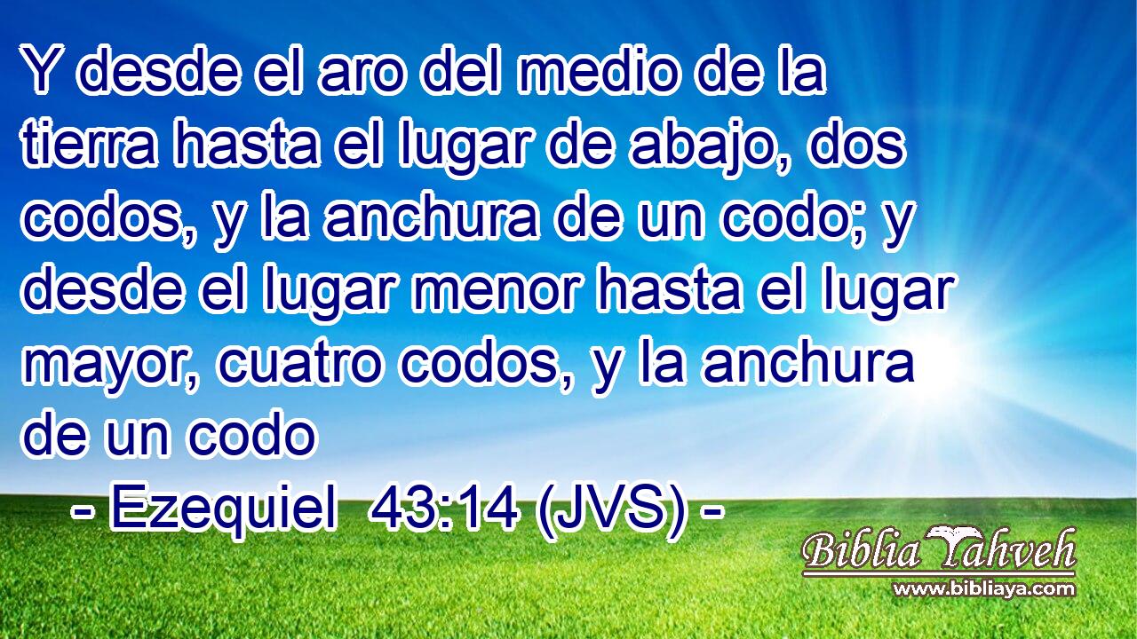 Y desde el aro del medio de la tierra hasta el lugar de abajo, dos codos, y la anchura de un codo; y desde el lugar menor hasta el lugar mayor, cuatro codos, y la anchura de un codo