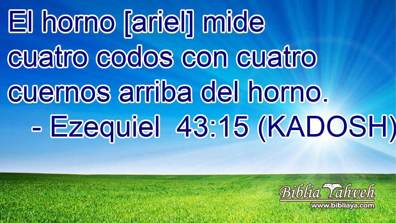  El horno [ariel] mide cuatro codos con cuatro cuernos arriba del horno. 