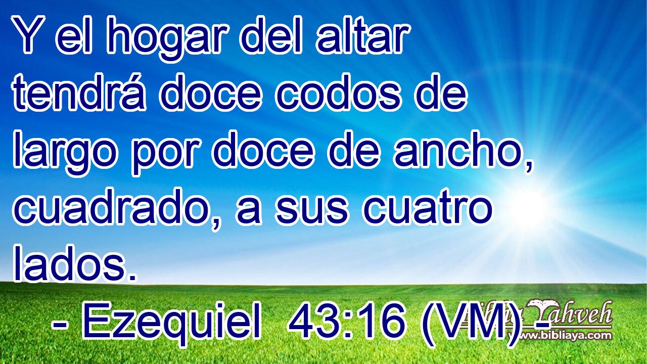  Y el hogar del altar tendrá doce codos de largo por doce de ancho, cuadrado, a sus cuatro lados. 