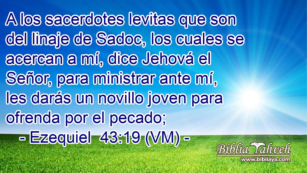  A los sacerdotes levitas que son del linaje de Sadoc, los cuales se acercan a mí, dice Jehová el Señor, para ministrar ante mí, les darás un novillo joven para ofrenda por el pecado; 