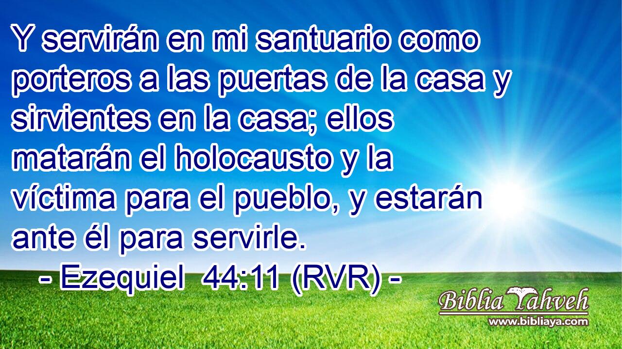 Y servirán en mi santuario como porteros a las puertas de la casa y sirvientes en la casa; ellos matarán el holocausto y la víctima para el pueblo, y estarán ante él para servirle.