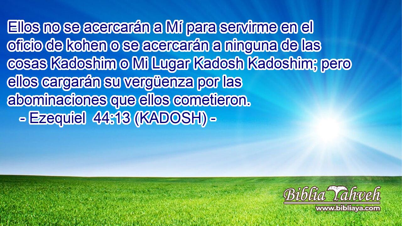  Ellos no se acercarán a Mí para servirme en el oficio de kohen o se acercarán a ninguna de las cosas Kadoshim o Mi Lugar Kadosh Kadoshim; pero ellos cargarán su vergüenza por las abominaciones que ellos cometieron. 