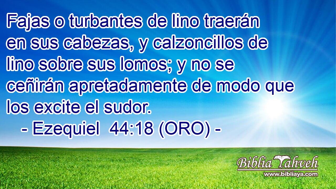  Fajas o turbantes de lino traerán en sus cabezas, y calzoncillos de lino sobre sus lomos; y no se ceñirán apretadamente de modo que los excite el sudor. 