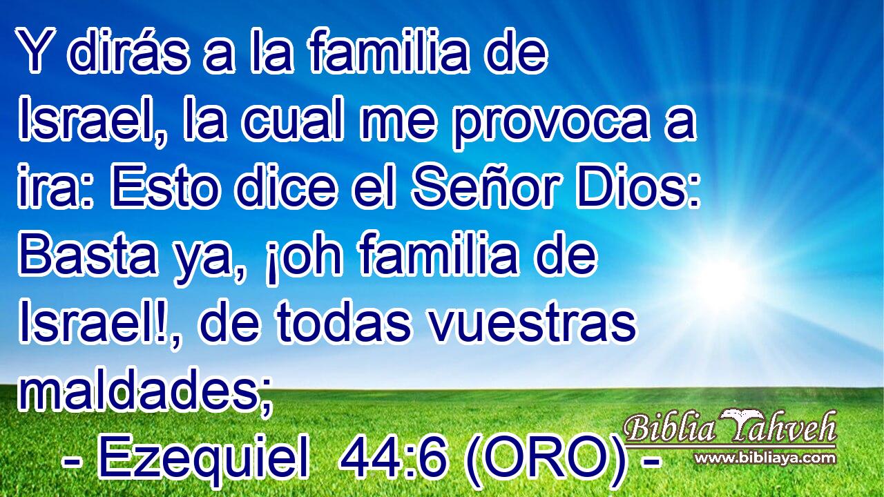  Y dirás a la familia de Israel, la cual me provoca a ira: Esto dice el Señor Dios: Basta ya, ¡oh familia de Israel!, de todas vuestras maldades; 