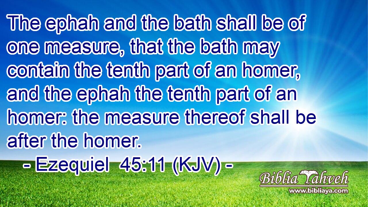 The ephah and the bath shall be of one measure, that the bath may contain the tenth part of an homer, and the ephah the tenth part of an homer: the measure thereof shall be after the homer.