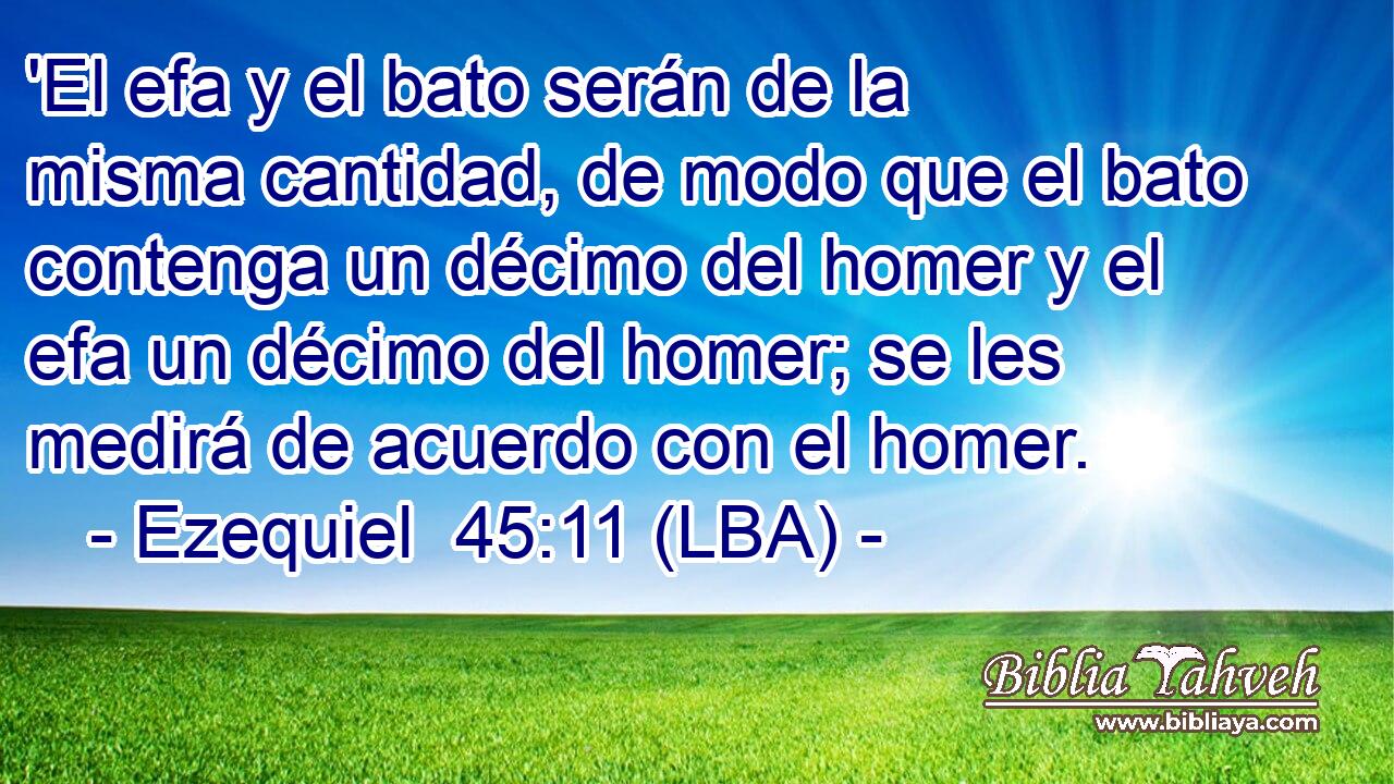 'El efa y el bato serán de la misma cantidad, de modo que el bato contenga un décimo del homer y el efa un décimo del homer; se les medirá de acuerdo con el homer.
