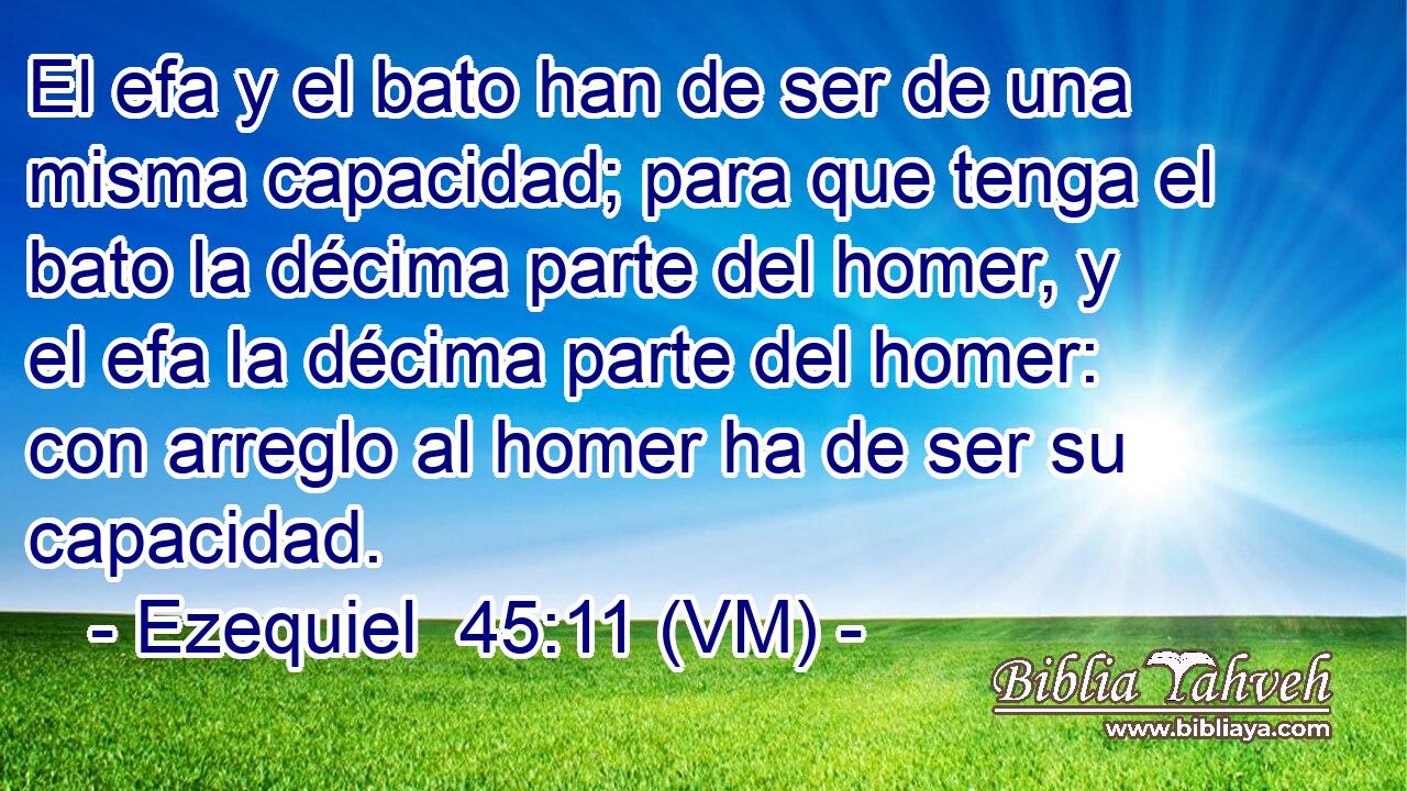  El efa y el bato han de ser de una misma capacidad; para que tenga el bato la décima parte del homer, y el efa la décima parte del homer: con arreglo al homer ha de ser su capacidad. 